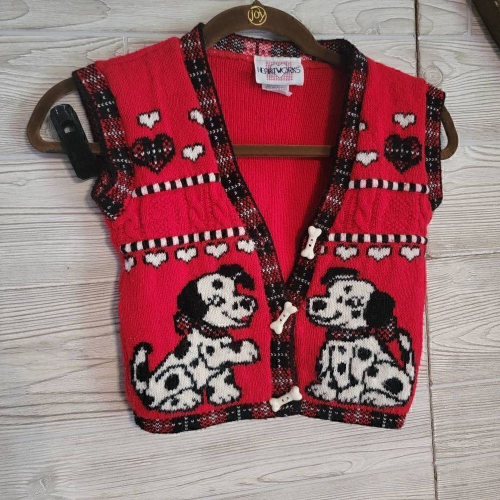 Heartworks Girls Sweater Vest Dalmatian Dogs SZ 4 Hearts Acrylic Puppy 101